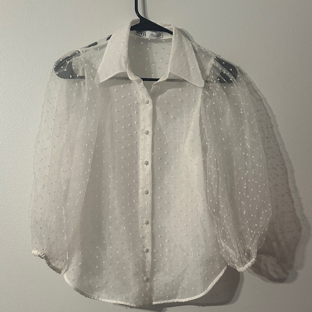 Elegant White Sheer Polka Dot Blouse